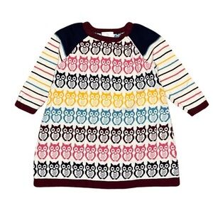 Hanna Anderson Knit Colorful Owl Patterned Dress